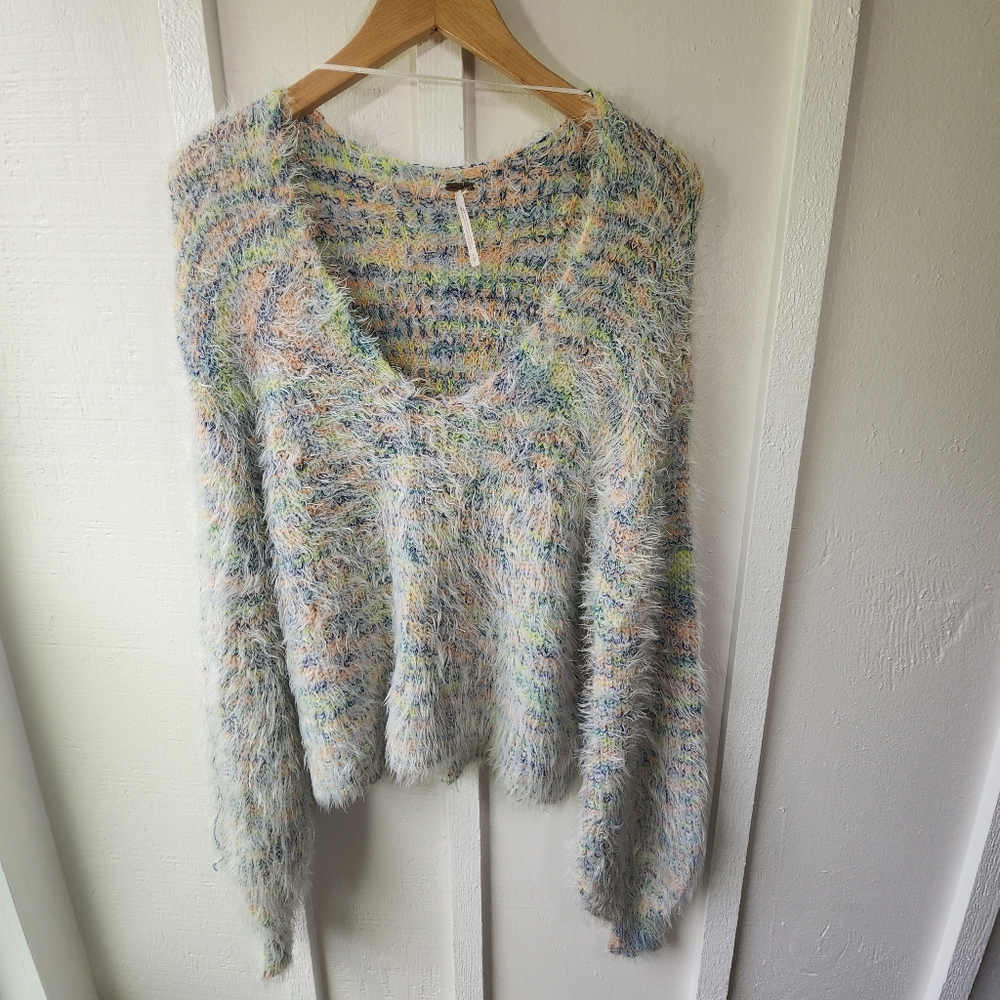 Free People Gelato Pullover Sweater Deep Neck Oversized Strechy Size Small
